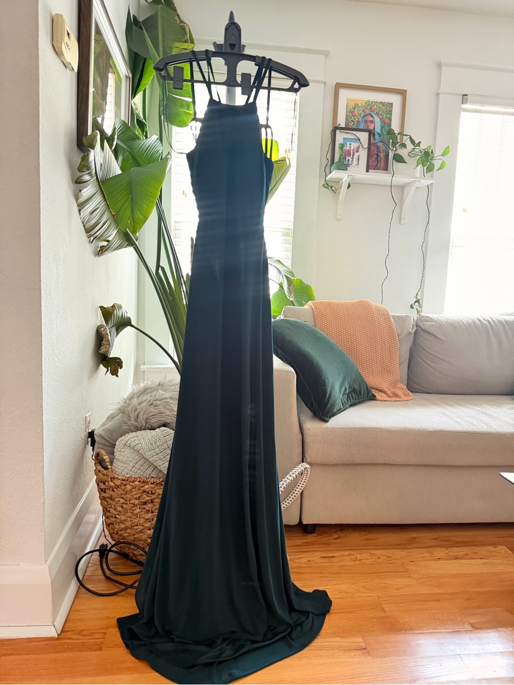 Macy's Dark Green Sleeveless Maxi Dress with High Neck